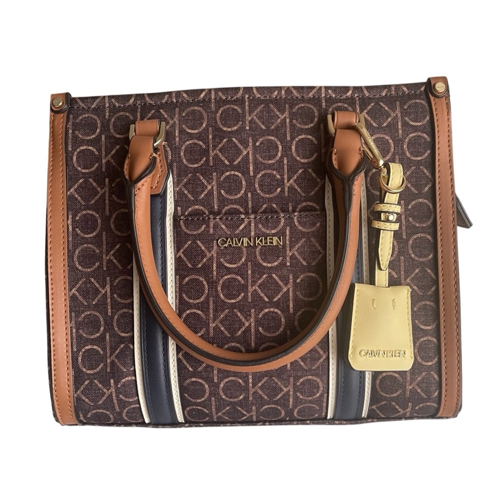 Calvin Klein Brown and Tan Satchel with Monogram Pattern